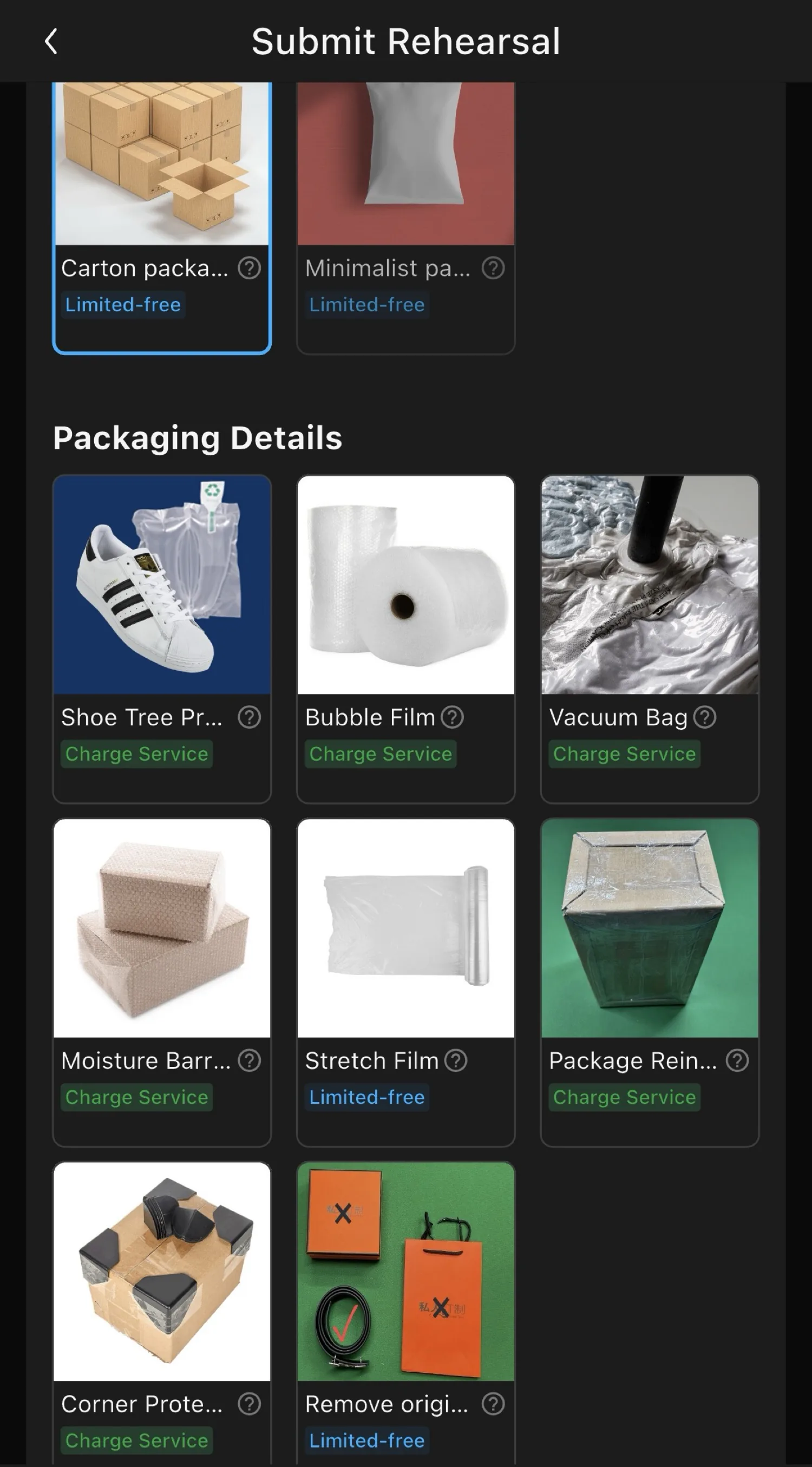 Packaging Details after Carton packaging. Stretch Film and Remove original packaging are marked