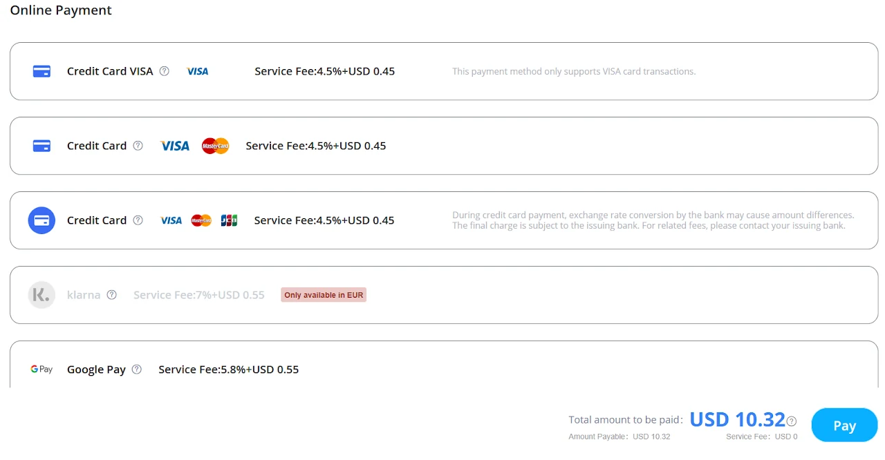 Online Payment med kreditkort, Google Pay og knappen Pay