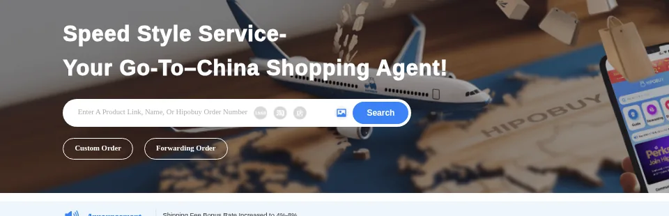 Hipobuy homepage with the search field and the Search button